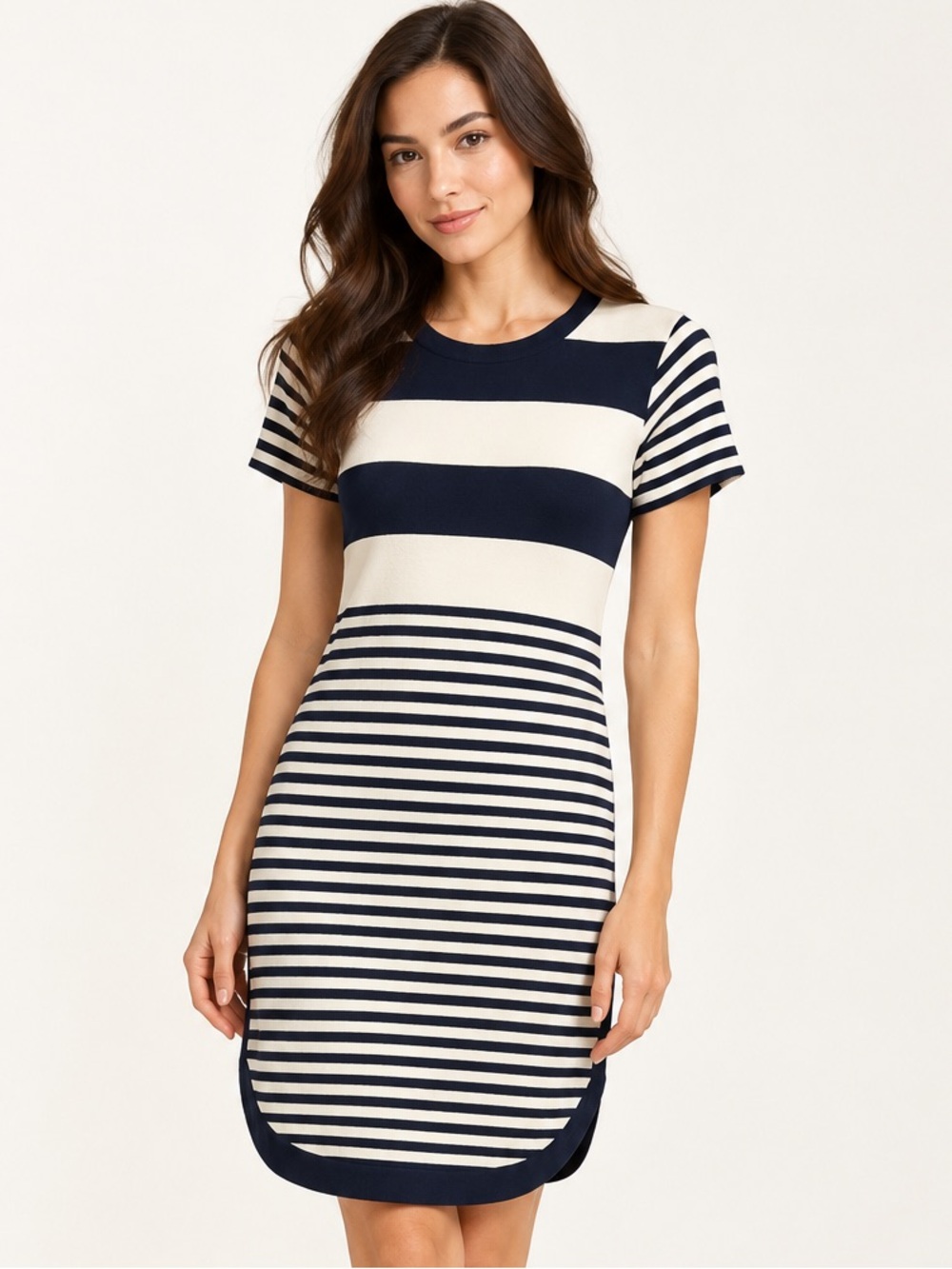 Karen Millen Navy Cream Striped Knit Dress Size 2